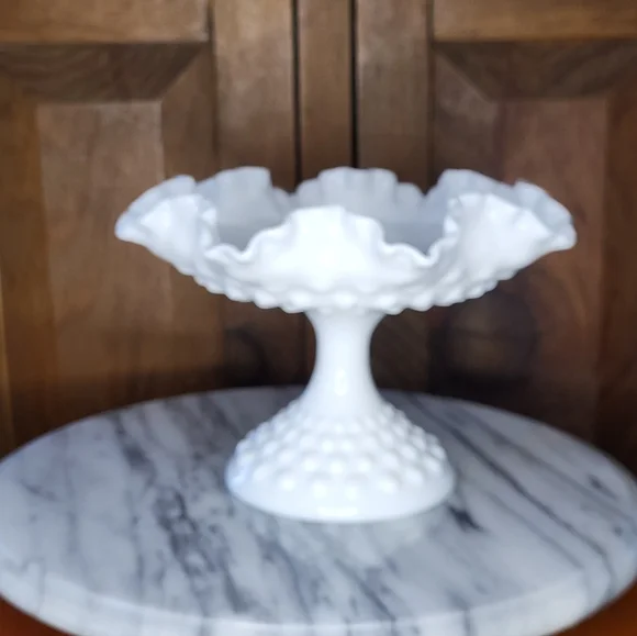 White Hobnail Milk Glass Pedestal Bowl - Picture 9 of 12